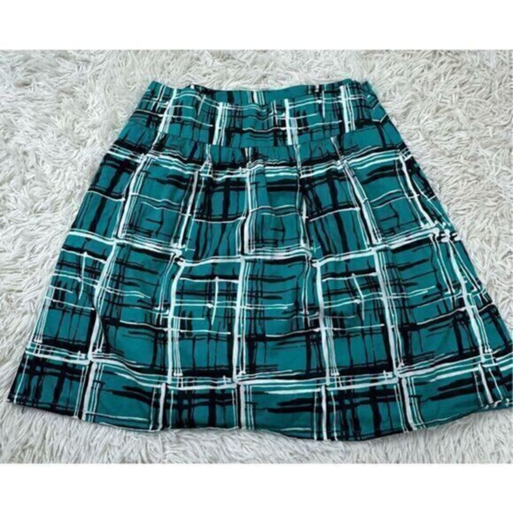 Adorable turquoise, white & black retro striped mini skirt by The Limited size M